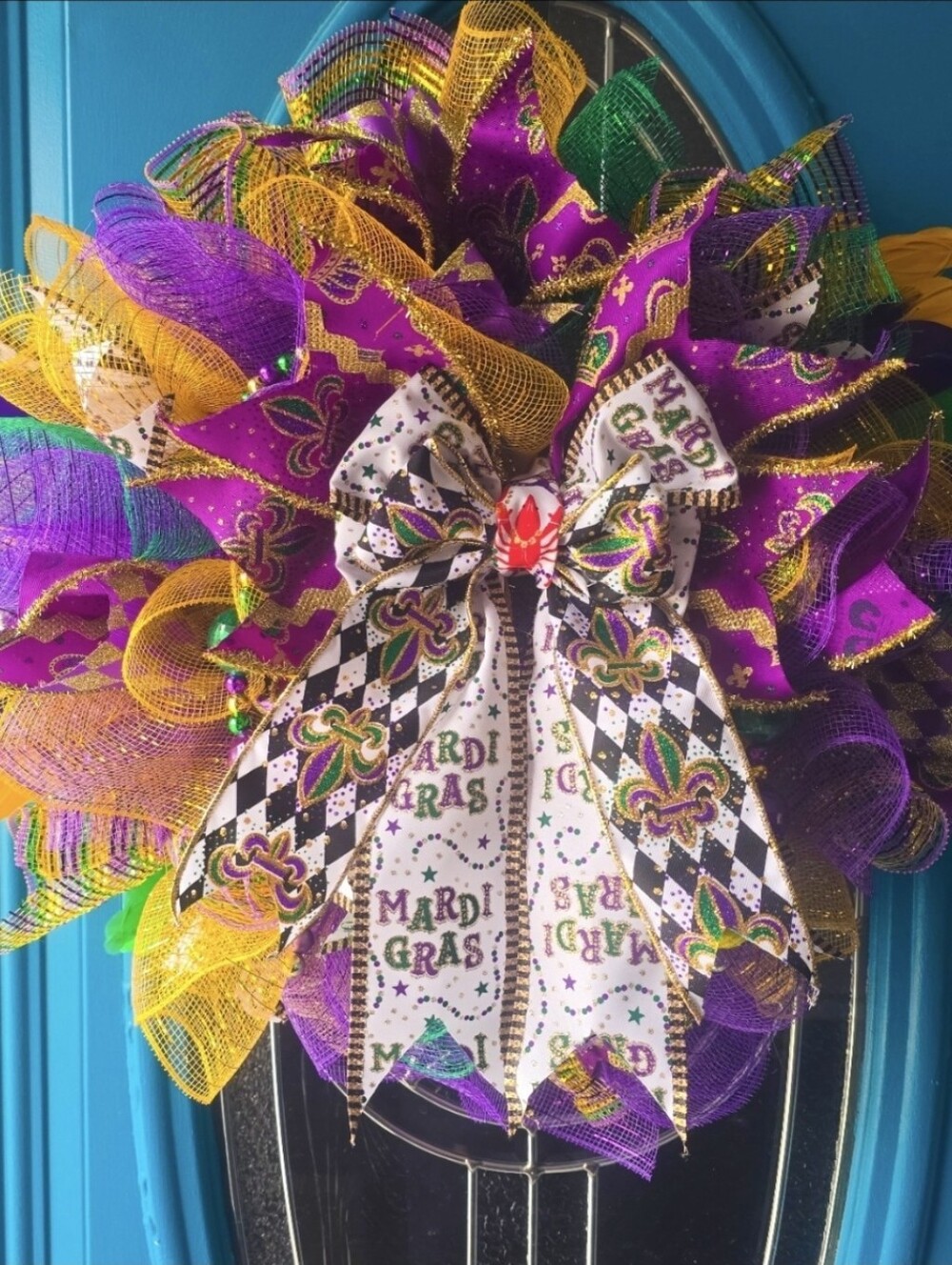 Mardi Gras Mesh Wreath with Bow